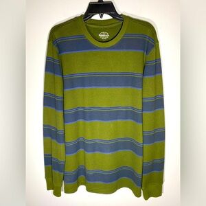 Classic Olive and Blue Striped Crewneck Sweater